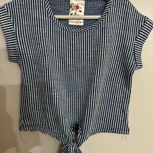 Blue Striped Kids Blouse with Tie Front